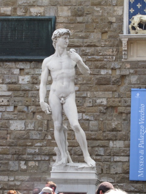 The replica of Michelangelo's "David" statue in one of Florence's public squares