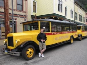 Here's a picture of Shawn by an old style Skagway, Alaska Street Car
