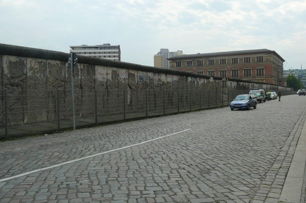A section of the "Berlin Wall" that remains long after the wall was torn down, no longer dividing East & West