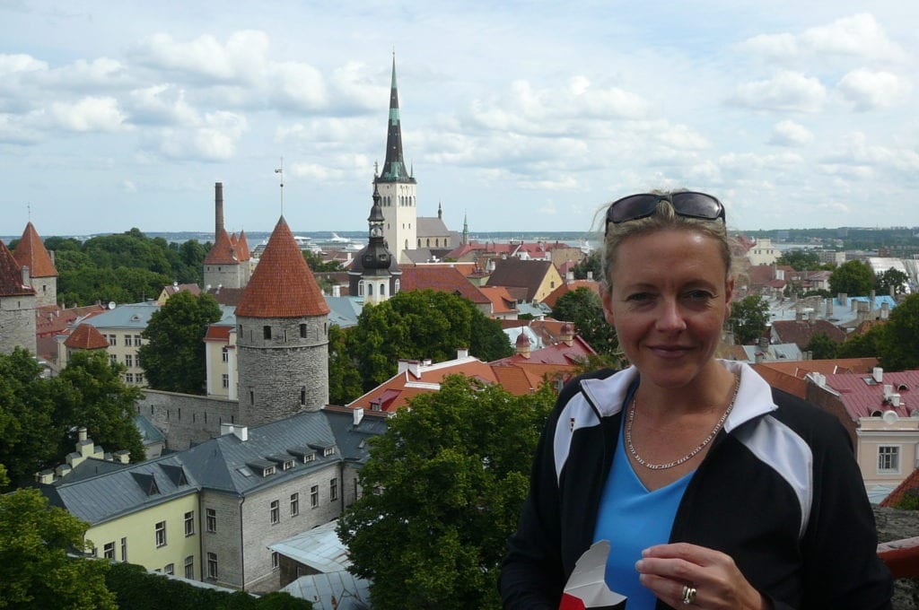 Nancy enjoying the views from Tallinn, Estonia's upper "old town" area