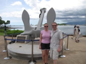 Nancy & Shawn Power at the USS Arizona's restored anchor at Pearl Harbor