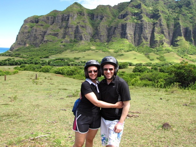 Nancy & Shawn Power mesmerized by the scenic views while ATVing at Kualoa Ranch in Oahu, Hawaii