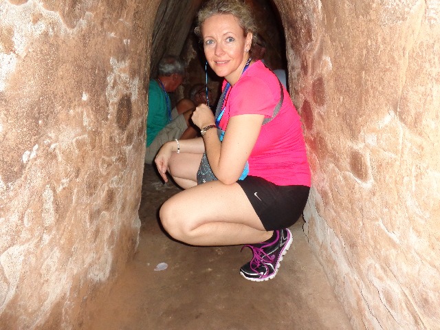Nancy Power underground in the Cu Chi Tunnels in Vietnam