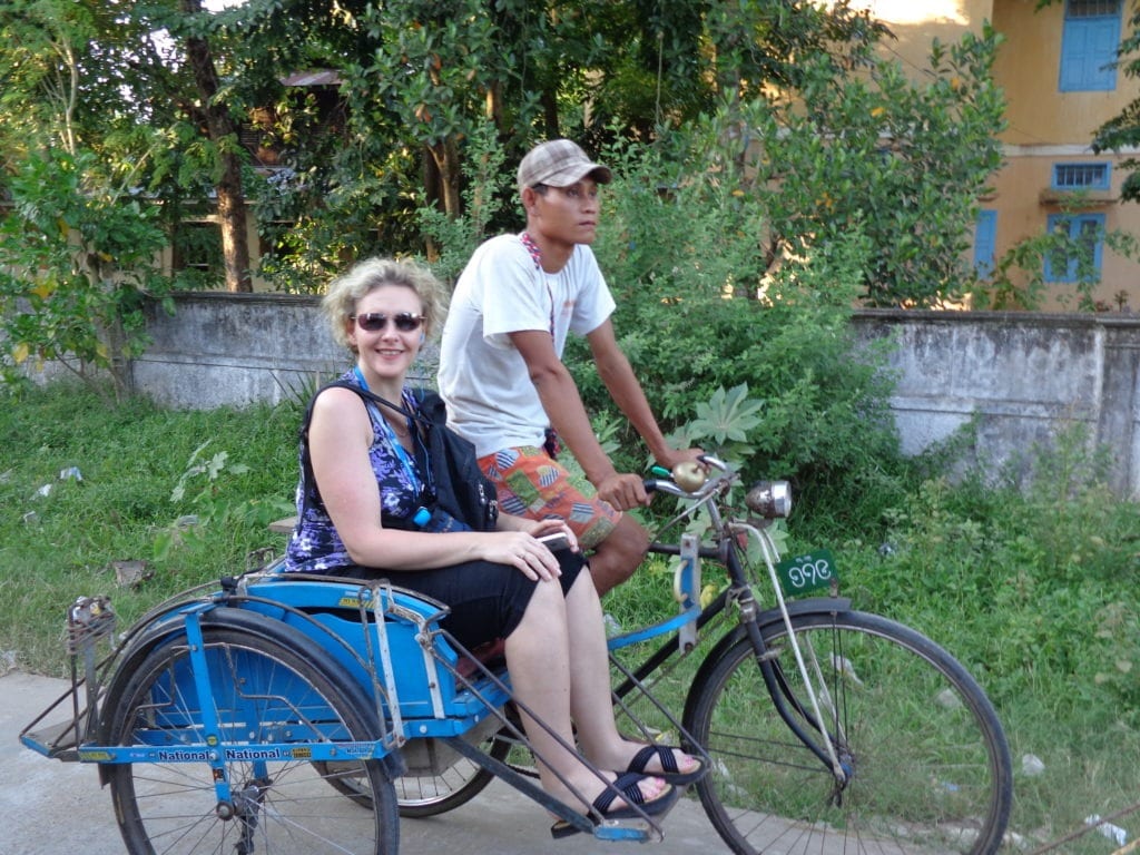 Trishaw excursion in a city along the Irrawaddy river during our AMA Waterways River Cruise on the Irrawaddy River in Myanmar