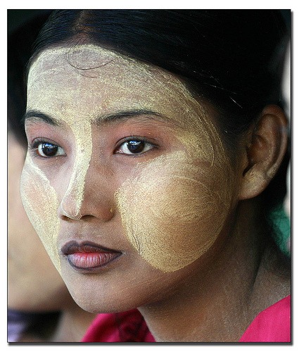Burmese Thanaka sunscreen as seen during our AMA Waterways River Cruise on the Irrawaddy River in Myanmar