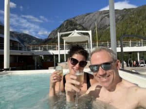 Shawn & Renee enjoying Champagne in the hot tub onboard Seabourn Odyssey