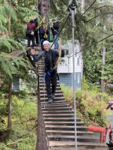Shawn on a ropes course in Ketchikan