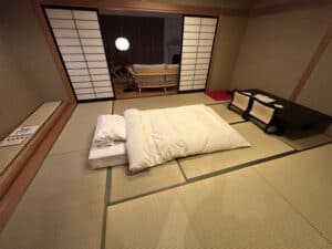 Traditional bedroom/bed at a Japanese Ryokan