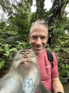 Shawn Power at the Monkey Sanctuary in Ubud in Bali, Indonesia