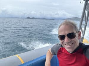 Shawn Power on a RIB speedboat excursion in Airlie Beach, Australia with Ocean Rafting