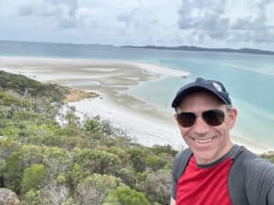 Shawn Power at Whitehaven Beach in the Whitsunday Islands during a RIB speedboat ride from Airlie Beach, Australia