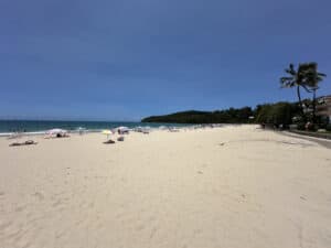 Noosa Beach in Noosa on the Sunshine Coast of Australia during a port stop in Mooloolaba during a Bali to Sydney Regent Cruise