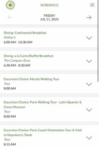 Example of a daily schedule on a Tauck River Cruise