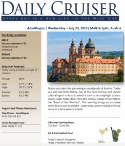 Daily schedule example onboard AMA Waterways River Cruises