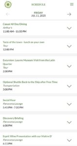 Example of a daily schedule on a Tauck River Cruise