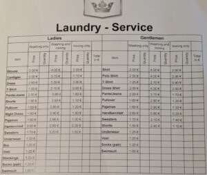 Laundry list prices onboard AMA Waterways AmaMagna