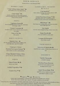 Room service menu from onboard Viking Vesta, a Viking Ocean Cruise ship