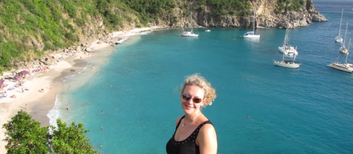Nancy overlooking Shell Beach in Gustavia, St. Barths
