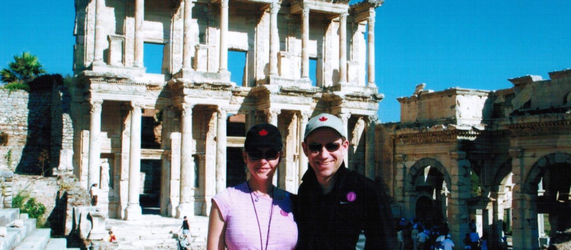 Nancy & Shawn in front of the Ephesus Library in Turkey